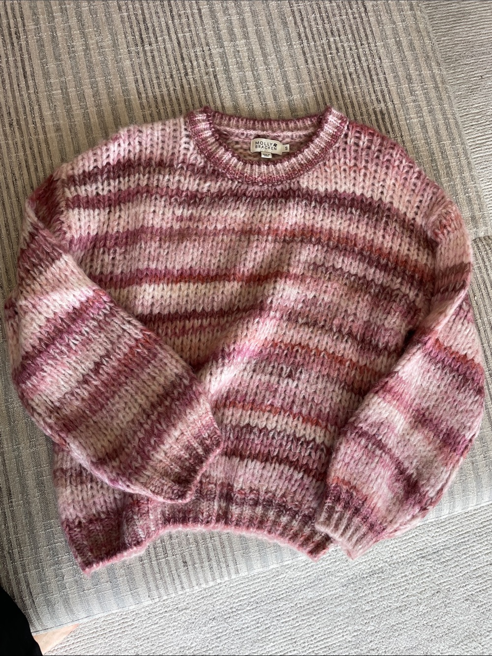 Molly Bracken Pink Striped Crewneck Sweater